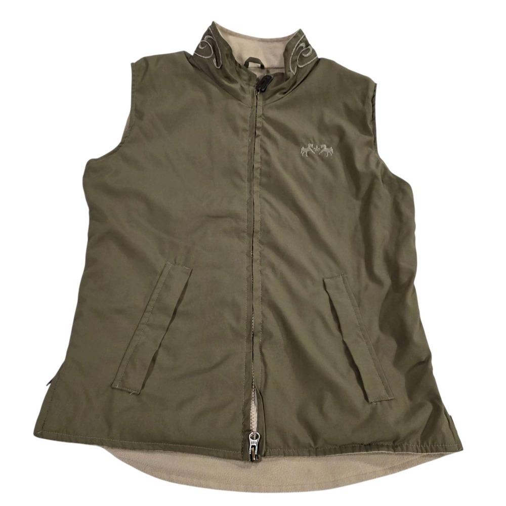 Equine Couture Heritage Vest Khaki Fleece Lined Embroidered Horses Size XS‎